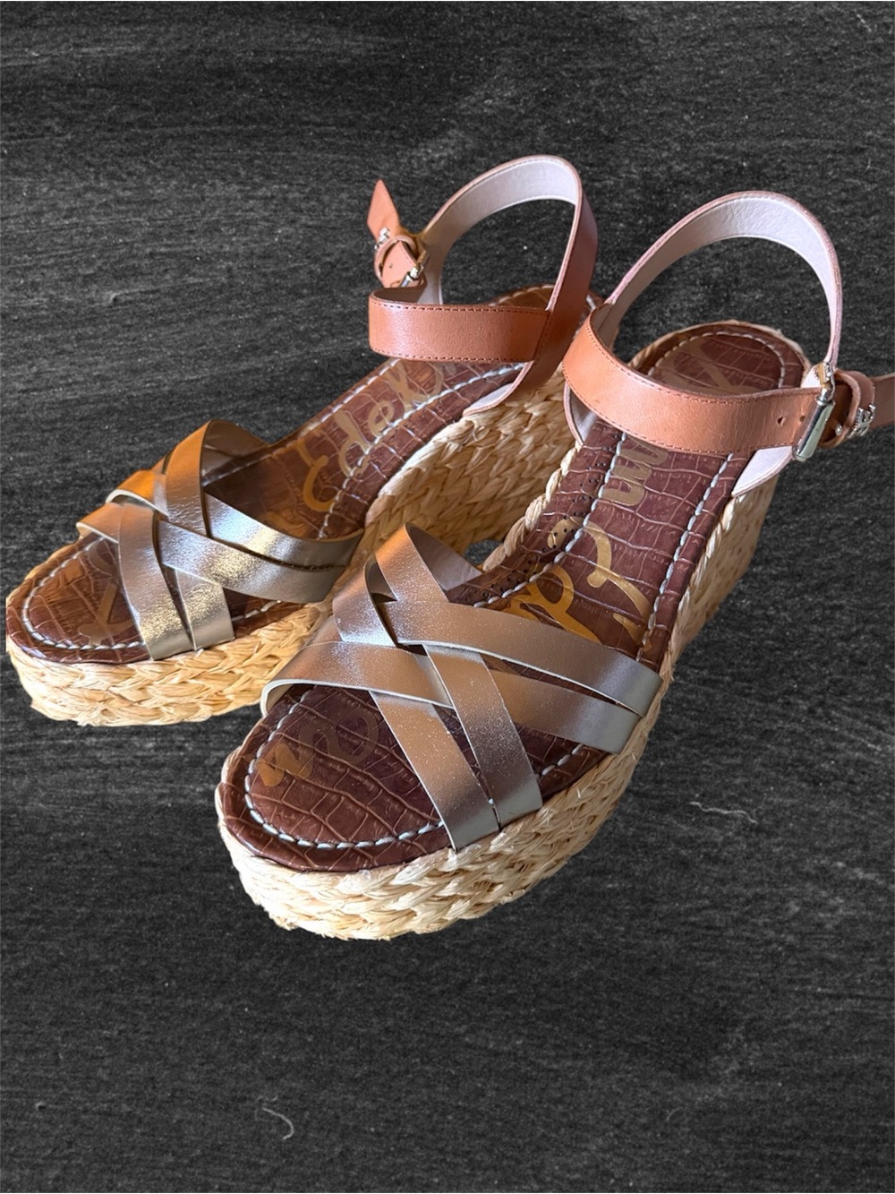 Sam Edelman “darline” Woven Espadrille Wedge Sandals - metallic and Brown - Picture 2 of 4